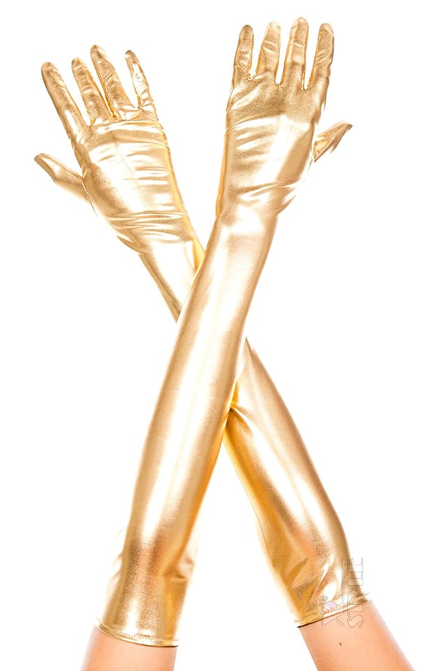 Long Shiny Wet Look Golden Gloves C1189, 5