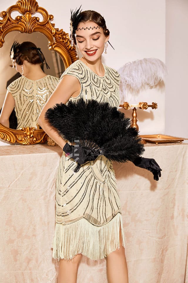 Sequin Party Fringe Gatsby Dress - Champagne
