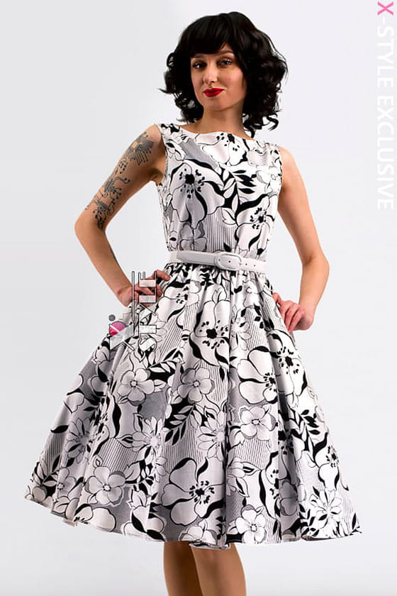 Цветочное хлопковое ретро-платье с поясом X5352, 5