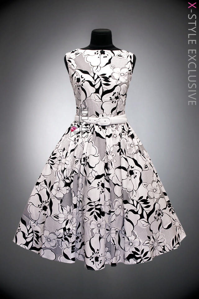Цветочное хлопковое ретро-платье с поясом X5352, 3