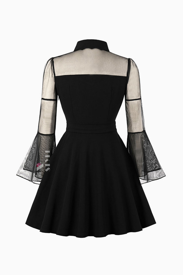 Flared Gothic Dress With Mesh Sleeves, 5
