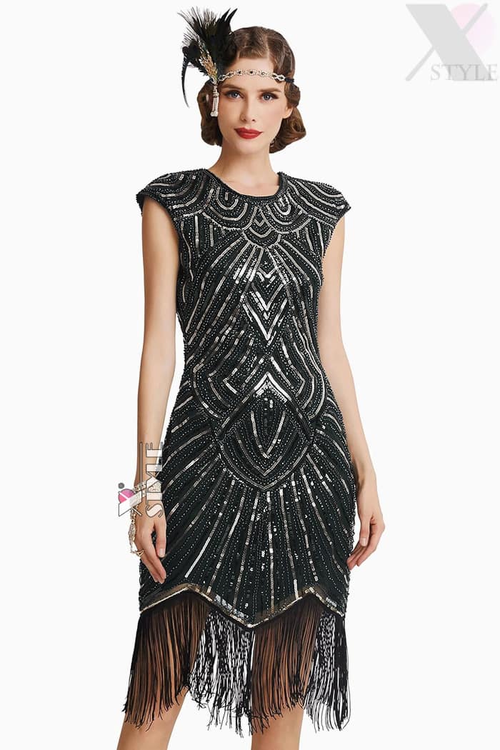 Elegant Black Flapper Dress with Sequins X5532, 19