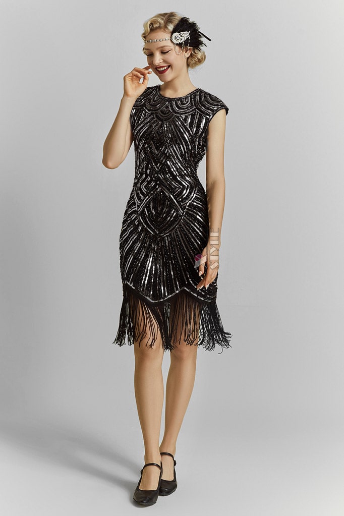 Elegant Black Flapper Dress with Sequins X5532, 5