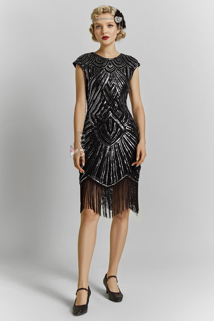 Elegant Black Flapper Dress with Sequins X5532, 7