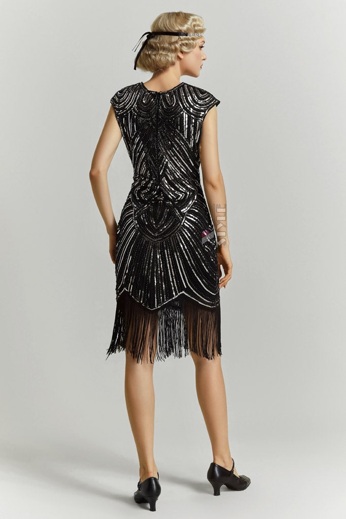Elegant Black Flapper Dress with Sequins X5532, 3