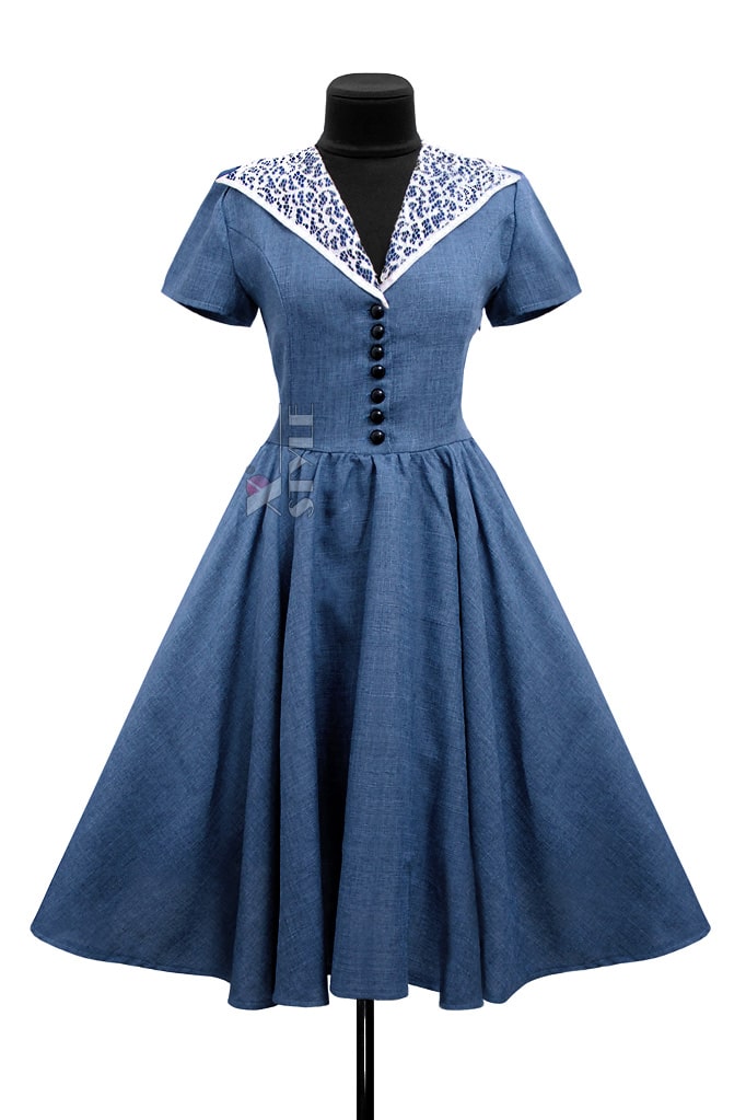 Vintage style linen retro dress X5353, 5