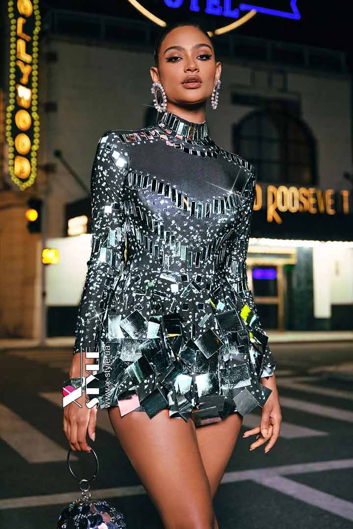 Selina Mirror Futuristic Bodysuit with Skirt