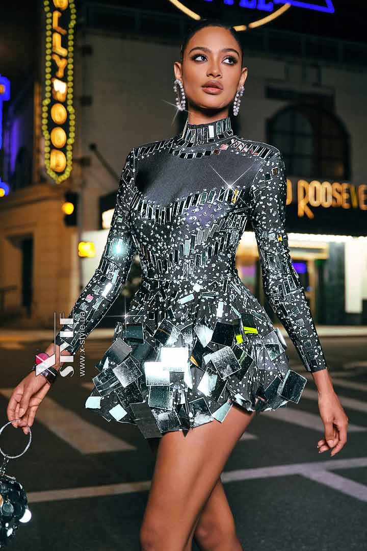 Selina Mirror Futuristic Bodysuit with Skirt, 11