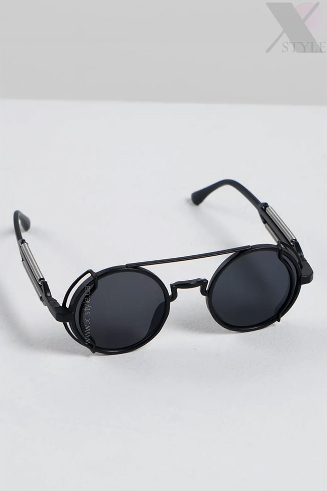 Grunge Punk Industrial Round Sunglasses - black, 9