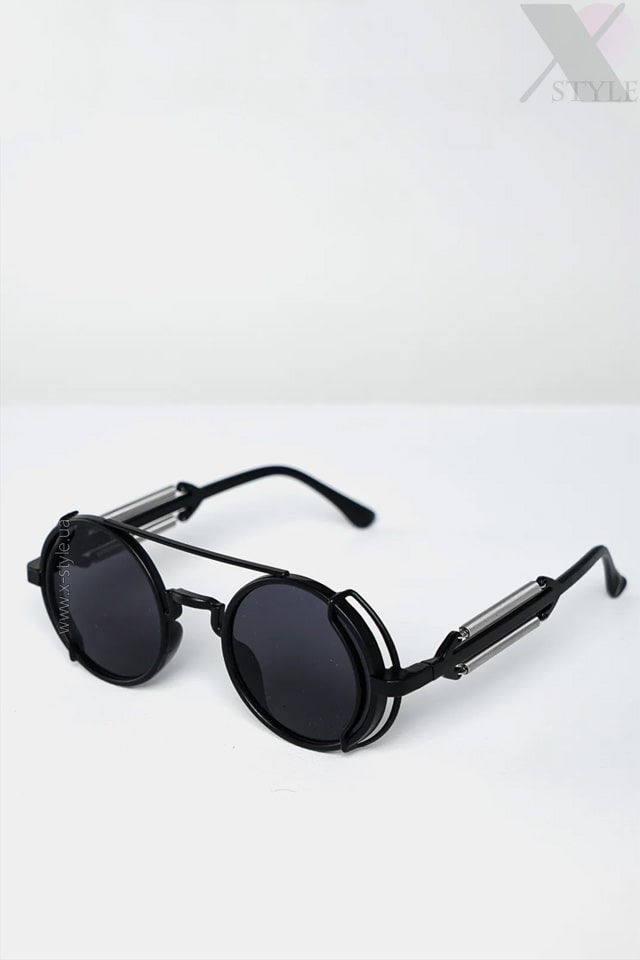 Grunge Punk Industrial Round Sunglasses - black, 13