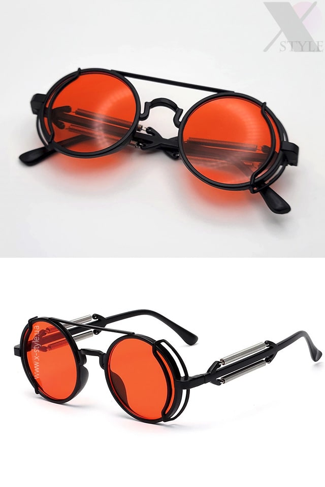 Круглые солнцезащитные очки Grunge Punk - красные, 11