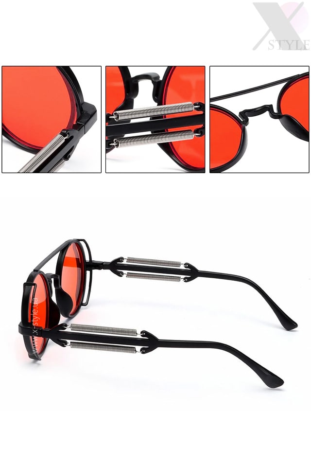 Круглые солнцезащитные очки Grunge Punk - красные, 5