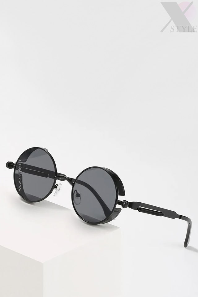 Круглі чорні окуляри у металевій оправі + чохол, 5