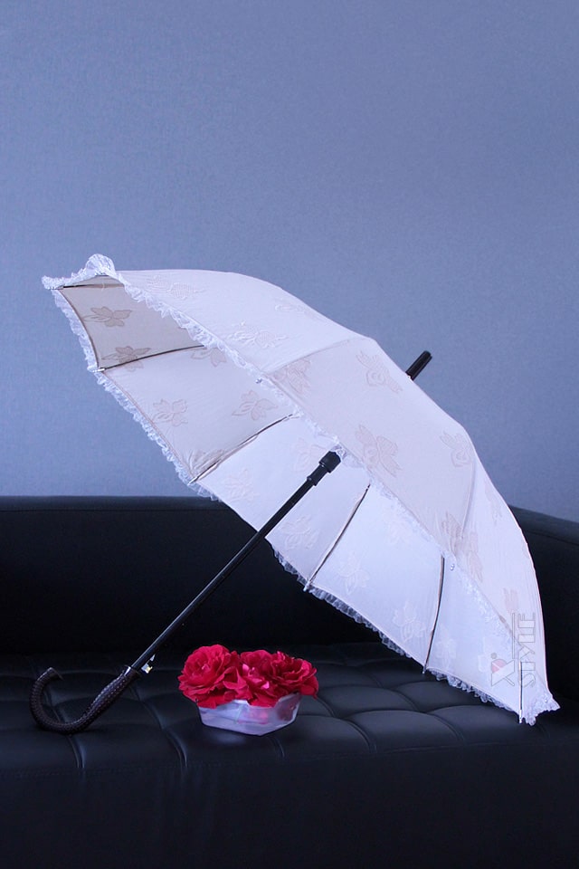 Жіноча парасолька від сонця з вишивкою (кремова), 5