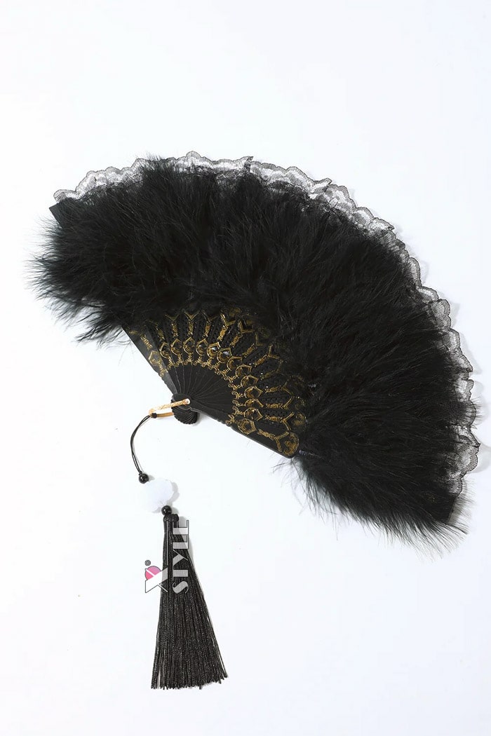Gatsby 20's Lace Fan with Feathers, 9