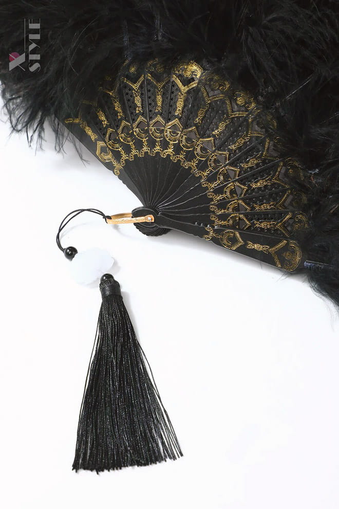 Gatsby 20's Lace Fan with Feathers, 3