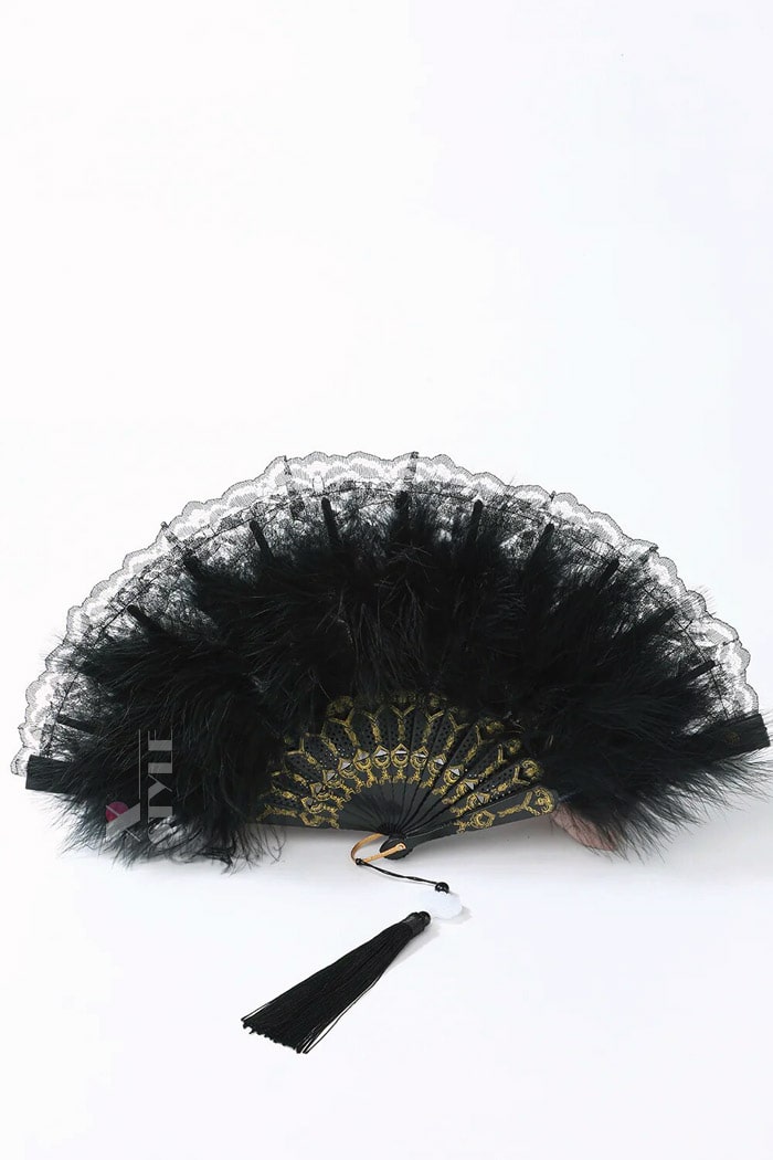 Gatsby 20's Lace Fan with Feathers, 7