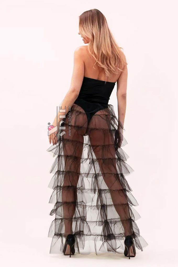 Длинная черная накладная юбка-шлейф X72171, 3