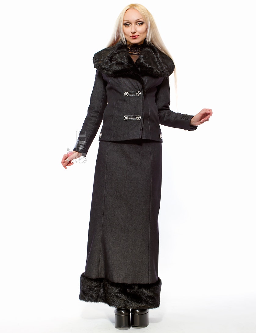 X-Style Long Denim Fleece Skirt with Faux Fur, 5