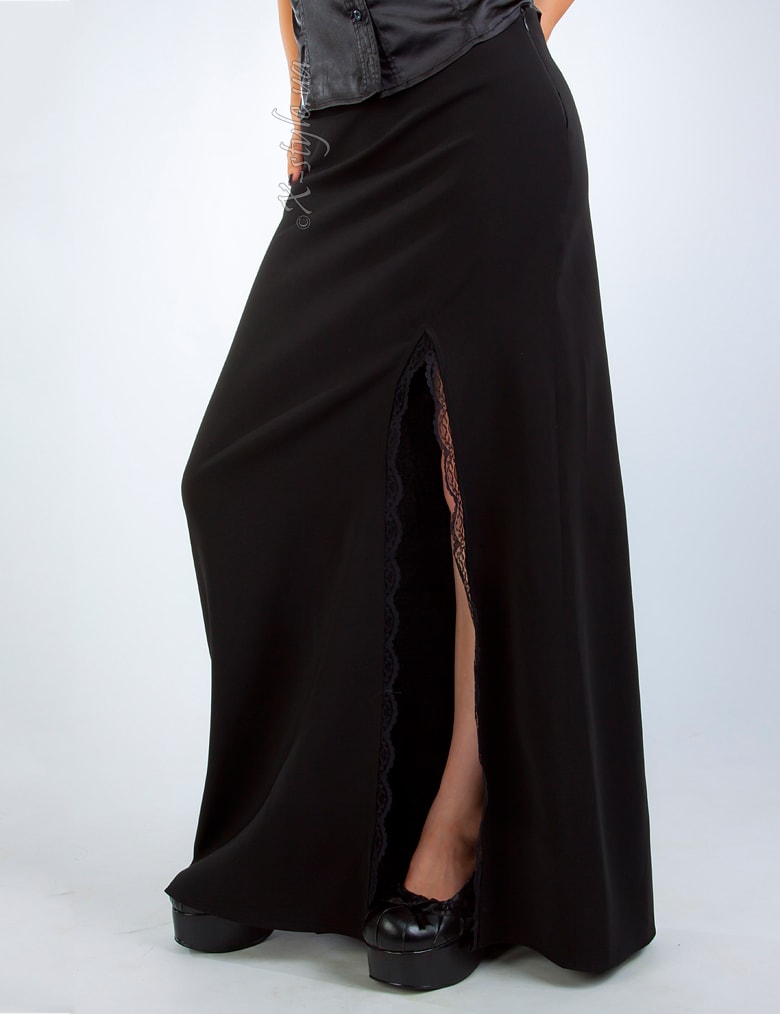 Xstyle Long Black Skirt with Slit, 3