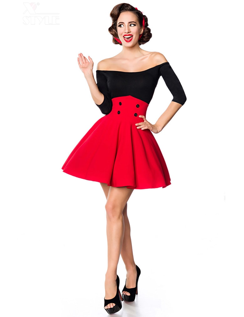 Belsira Red Flared Retro Short Skirt, 7