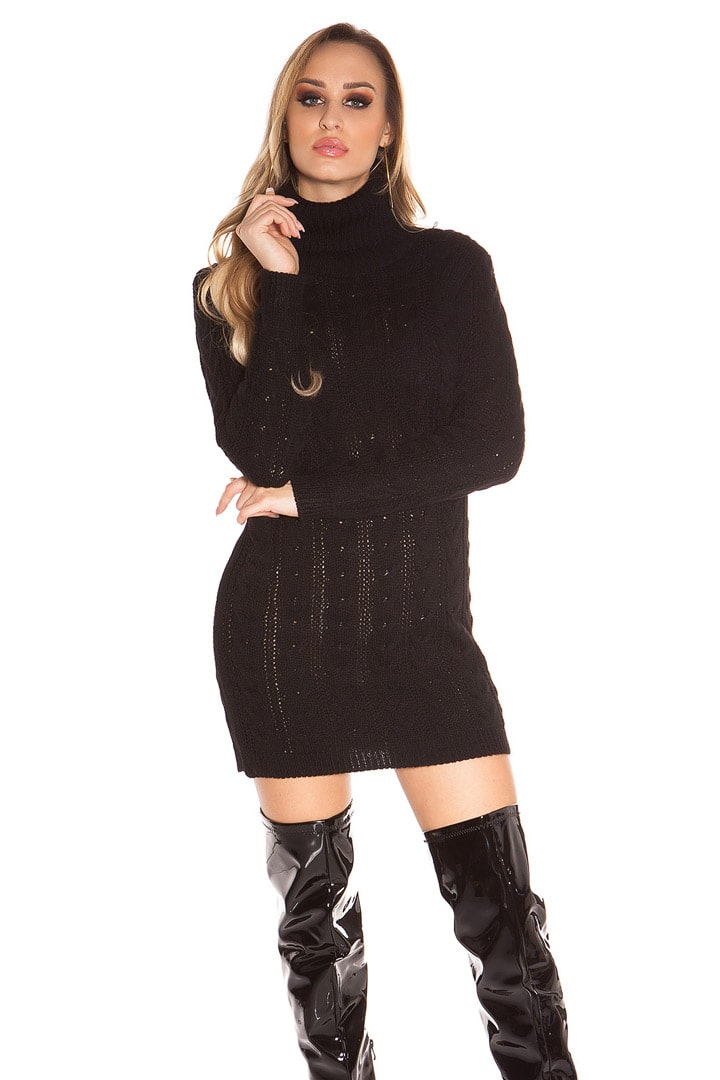 Roll Neck Cable Knit Sweater Dress, 5