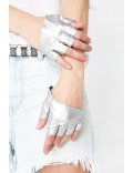 Серебристые перчатки без пальцев XT1177