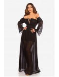 Длинное черное платье с открытыми плечами KC513