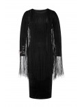Облегающее черное платье с бахромой