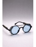 Men's & Women's Futuristic Cyberpunk Blue Round Glasses + Pouch