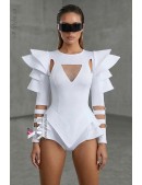 Futuristic White Bodysuit with Voluminous Details (129225) - foto