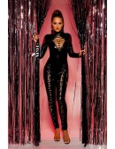 Черный латексный кэтсьюит со шнуровками и декольте (126219) - оригинальная одежда, 2