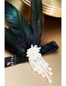 Повязка для волос с жемчугом и перьями UF257 (504257) - оригинальная одежда, 2