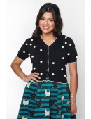 Black and White Retro Cardigan with 3D Polka Dots (112126) - foto