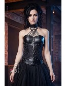 Grey Velvet Corset with Straps and Choker (121191) - foto