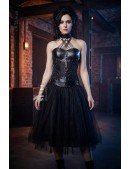 Grey Velvet Corset with Straps and Choker (121191) - 6, 14