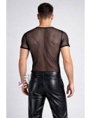 Приталенный черный топ сетка с коротким рукавом X024B (202024) - оригинальная одежда, 2