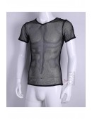 Приталенный черный топ сетка с коротким рукавом X024B (202024) - 3, 8