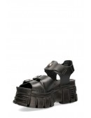 Bios Black Leather Platform Sandals (312011) - 4, 10