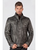 Серая мужская куртка из натуральной "состаренной" кожи MJ010S1 (206110) - цена, 4