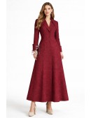 Длинное приталенное платье-пальто бордового цвета (114061) - foto