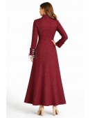 Длинное приталенное платье-пальто бордового цвета (114061) - цена, 4