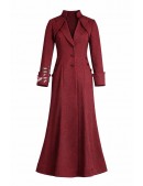 Длинное приталенное платье-пальто бордового цвета (114061) - оригинальная одежда, 2