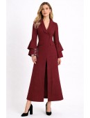 Длинное приталенное шерстяное платье-пальто бордового цвета (114064) - foto