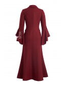 Длинное приталенное шерстяное платье-пальто бордового цвета (114064) - цена, 4