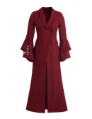 Длинное приталенное шерстяное платье-пальто бордового цвета (114064) - оригинальная одежда, 2