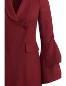 Длинное приталенное шерстяное платье-пальто бордового цвета (114064) - материал, 6