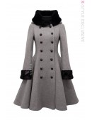 Зимнее шерстяное пальто с капюшоном и мехом X5086 (115086) - foto