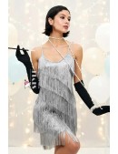 Блестящее серебристое платье с бахромой XC587 (105587) - 4, 10