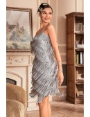 Блестящее серебристое платье с бахромой XC587 (105587) - материал, 6